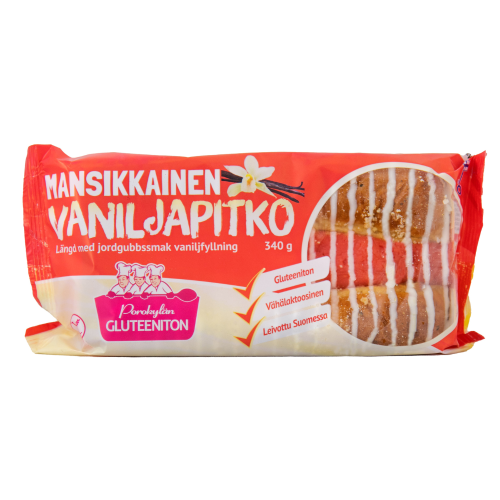 Mansikkainen vaniljapitko 340 g, gluteeniton